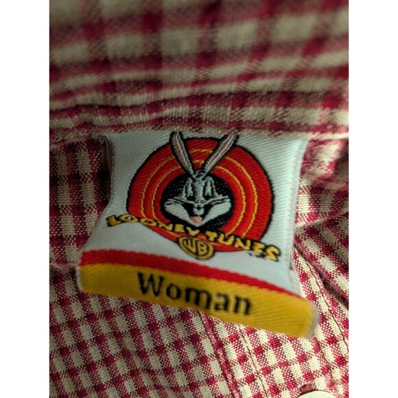 Vintage Tweety Bird Women’s Plus Size 26W/28W Button Down Shirt Plaid Red Looney - Picture 2 of 16